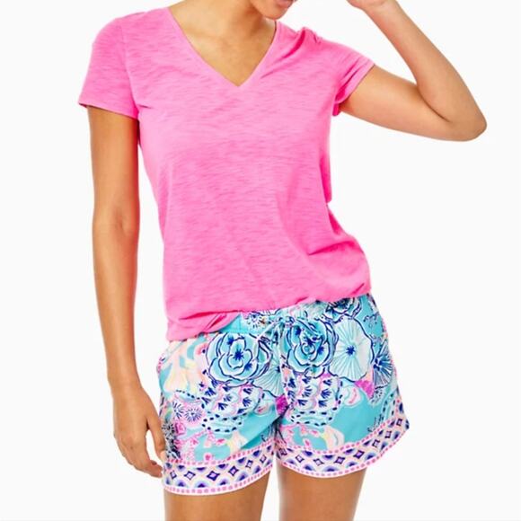 Lilly Pulitzer 5" Katia Bali Blue Once Upon A Tide Drawstring Shorts - Picture 9 of 11